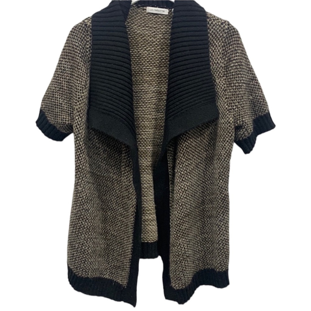 Liz Claiborne Short Sleeve Heavy Knit Open Front Sweater Cardigan Size Large